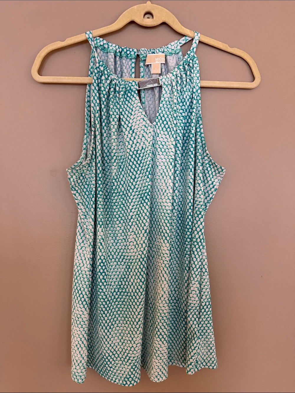 MICHAEL Michael Kors Teal & White Halter Print Tank